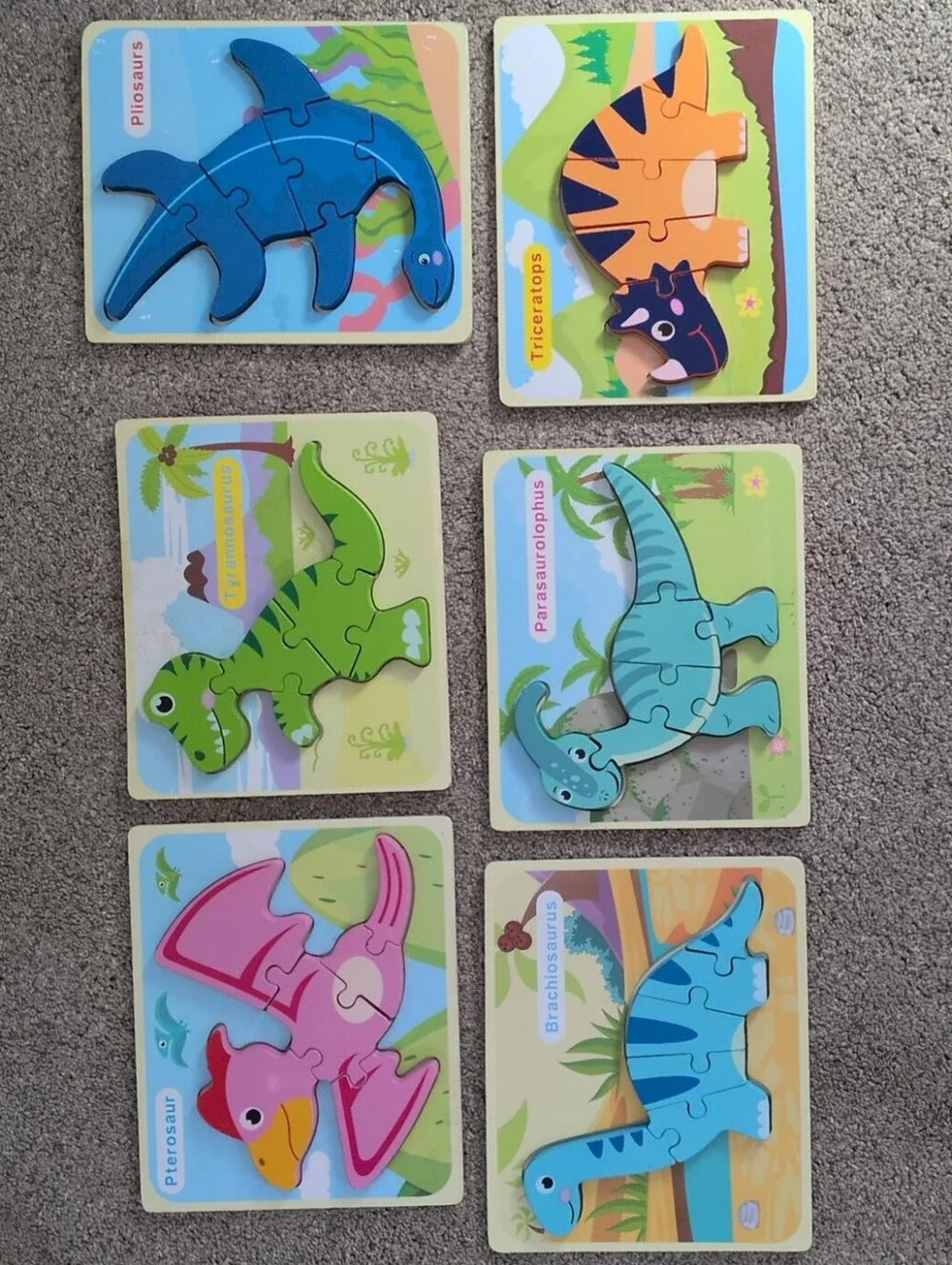 Kids Dinosaur Puzzle Set - Colorful Wooden Dino Puzzles